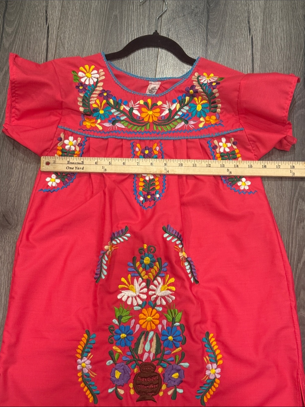 🧨Girls' Red Embroidered Floral Authentic Festive Traditional Mexican Dress - Picture 7 of 9